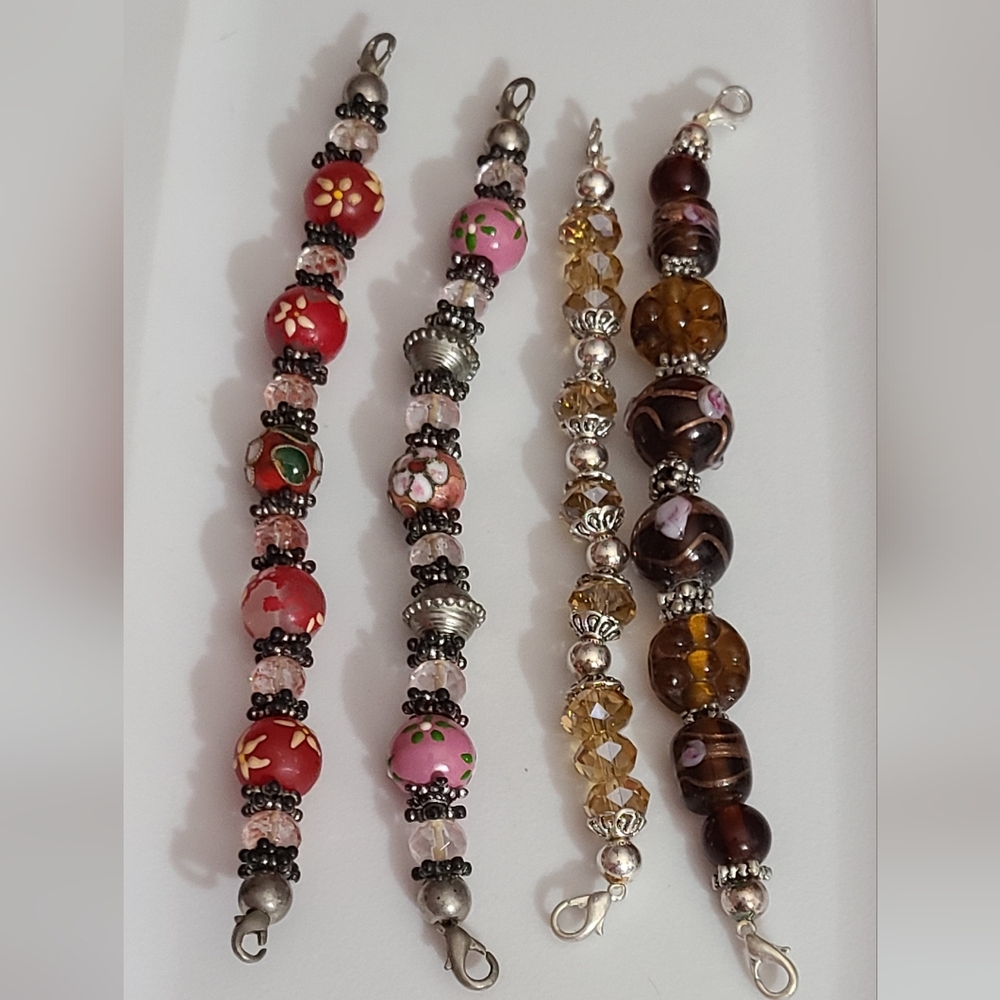 Bracelets cloisonne wedding cake murano glass beads crystal silver stretchy vtg